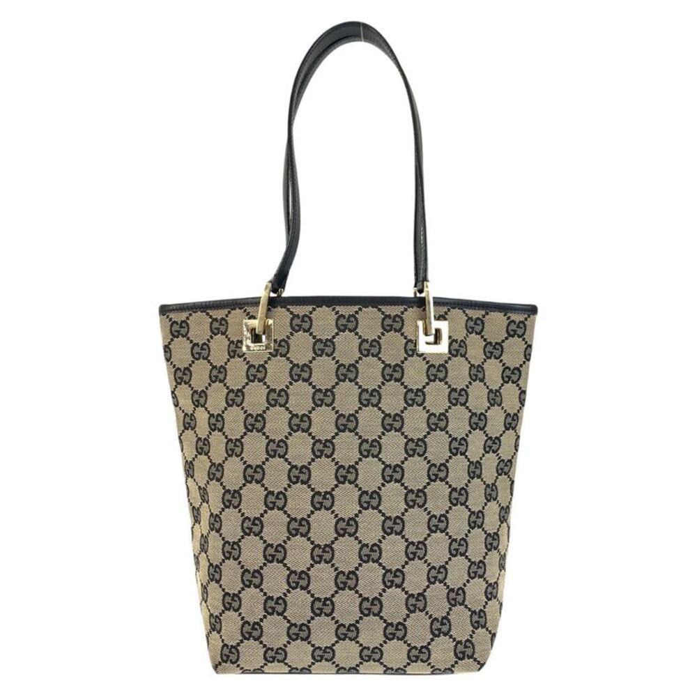 Gucci GG Canvas Leather Tote Bag - Picture 1 of 9